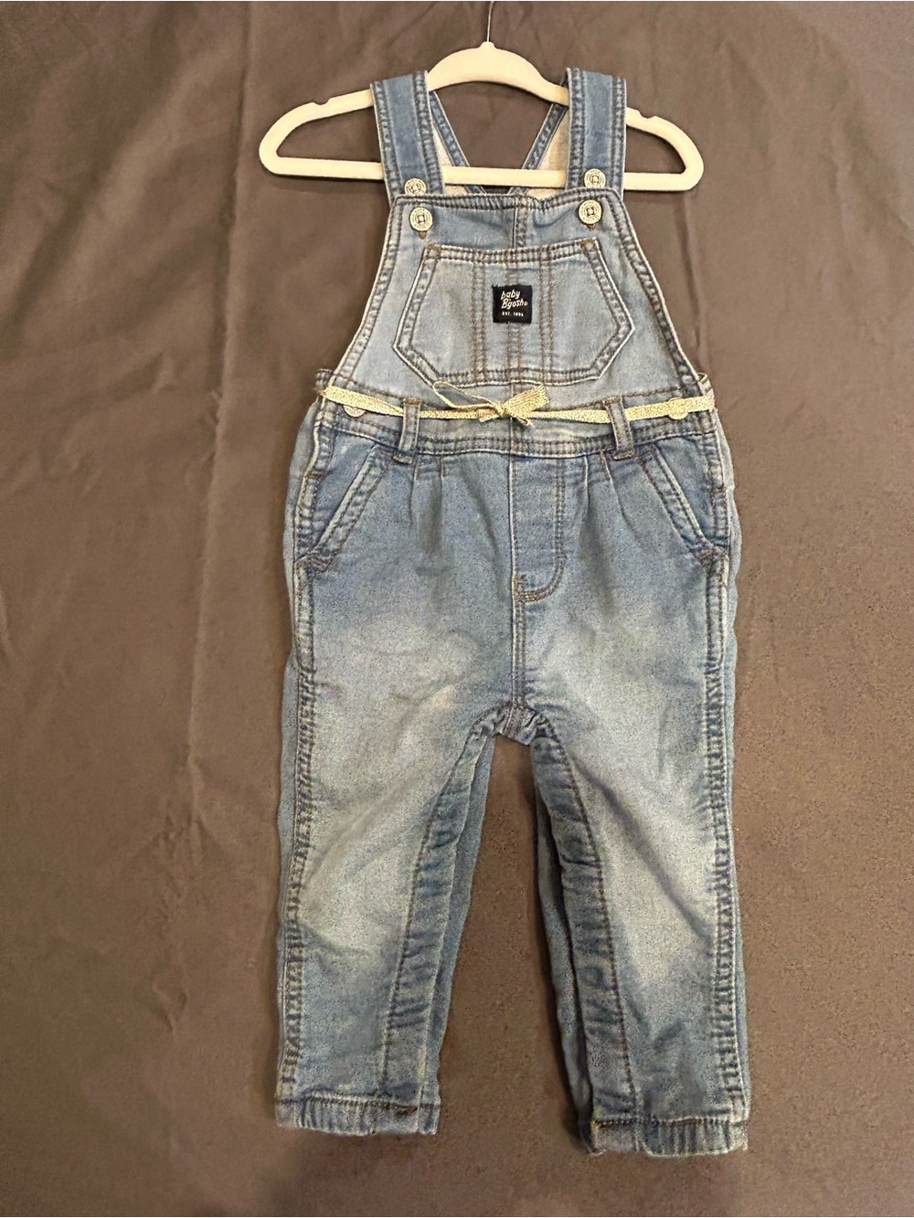 baby B’Gosh Denim Overalls with Decorative Belt - Light Blue 12 mos